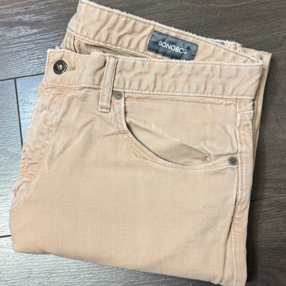 Bonobos Jeans Mens Straight Leg Tan‎ Khaki 5-Pocket Stretch Size 35 x 34 Long